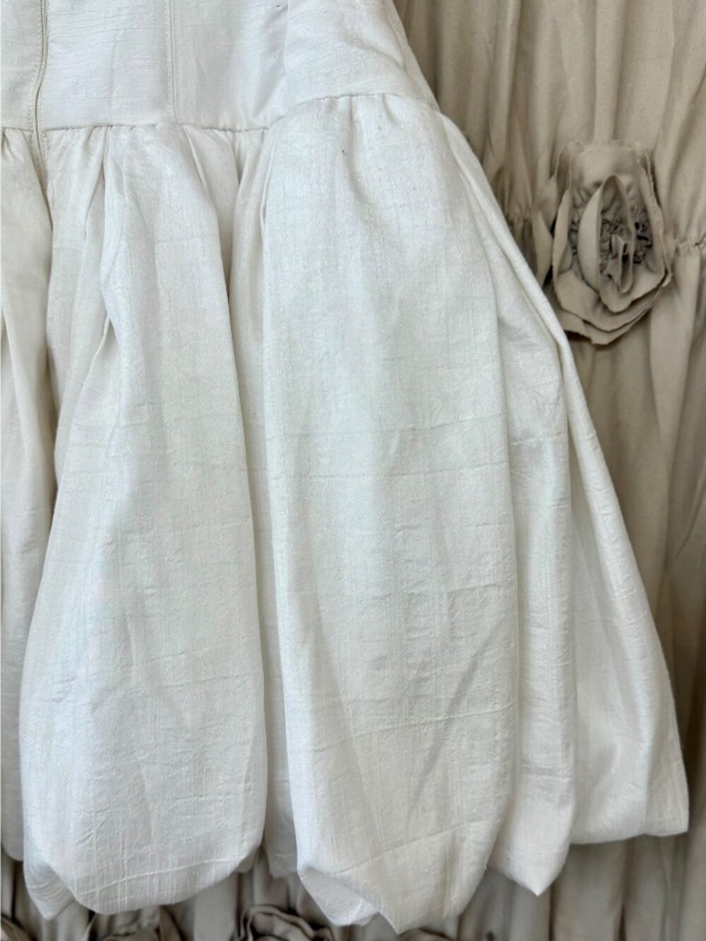 BHLDN Anthropologie Strapless Floral Applique Bubble Hem White Mini Dress 4 - Picture 13 of 16